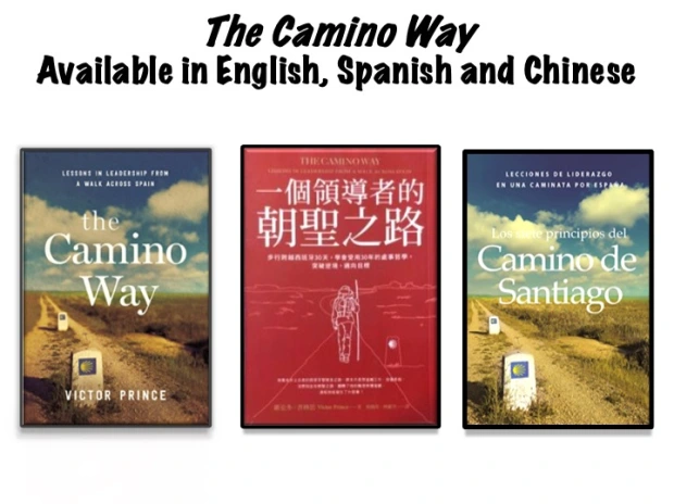 The Camino Way by Victor Prince book covers in English, Chinese, and Spanish language versions